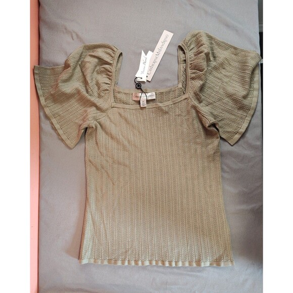 Women's Catherine Malandrino Pointelle Square Neck Viscose Blouse Small Sage - Picture 1 of 7